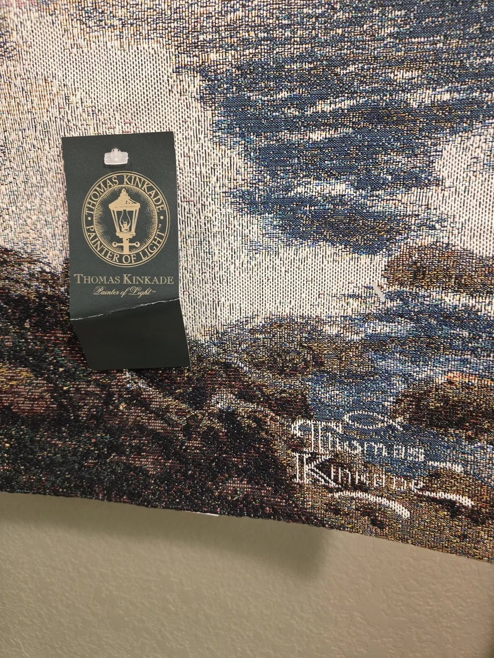 Vintage Thomas Kinkade Lighthouse Tapestry in Blue, Cream and Brown